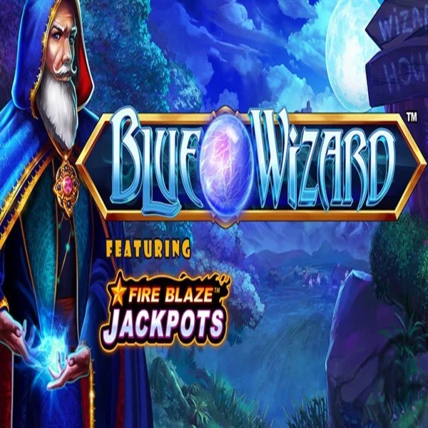 Official Slots logo: Blue Wizard Fire Blaze Jackpots by Rarestone Gaming at Catspins Casino